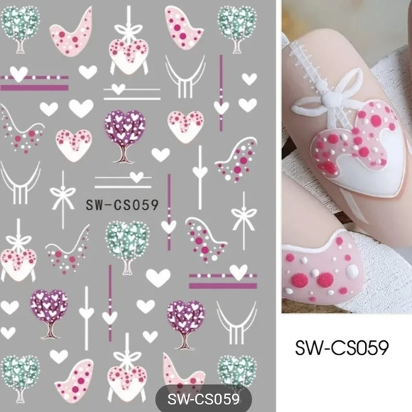 Valentine's day heart nail art stickers, red pink green decal design trees - Picture 1 of 6